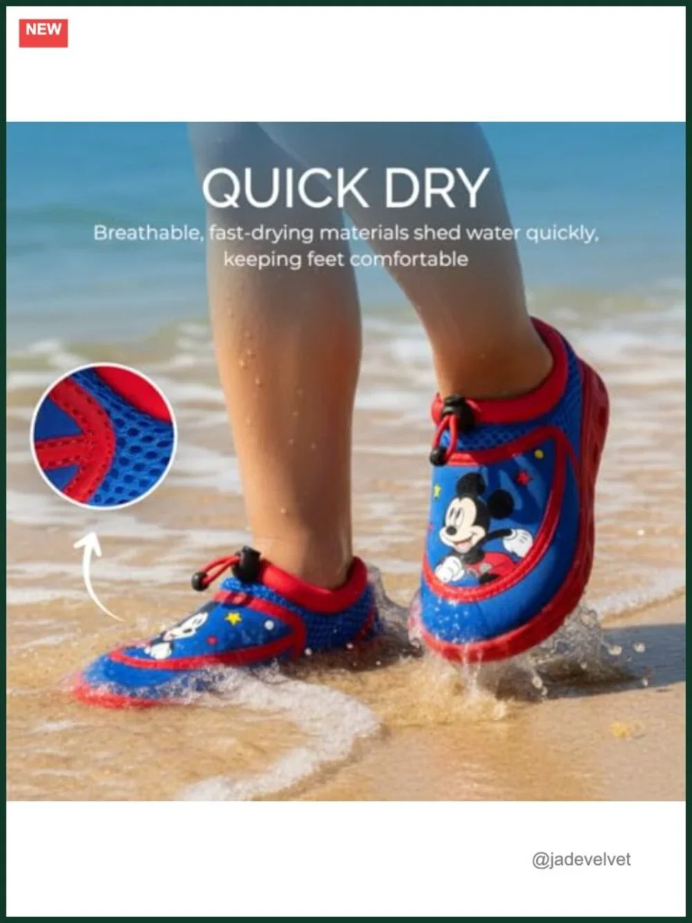 Mickey Mouse Water Shoes for Boys - Aqua Socks with Bungee Closure - Quick Dry